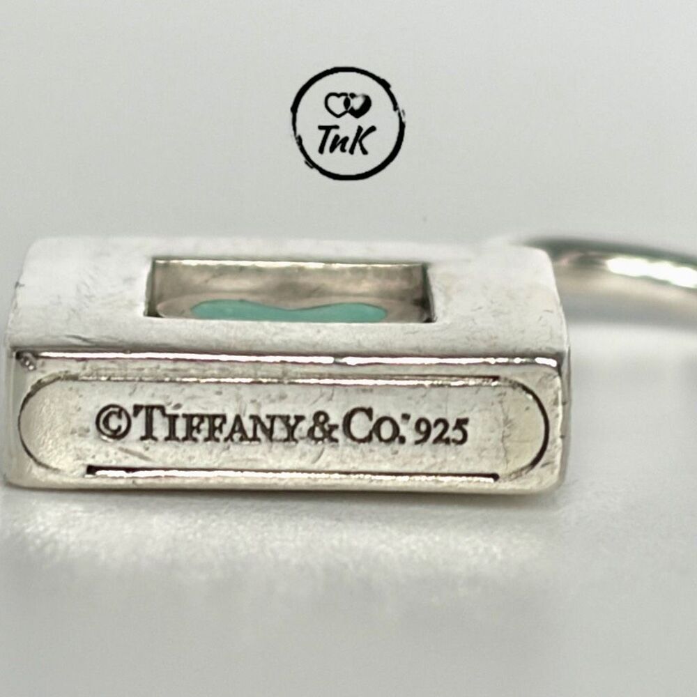 Tiffany & Co sterling silver padlock charm with blue enamel heart - Picture 5 of 15